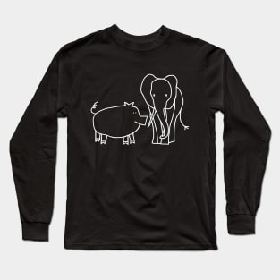 Pig and Elephant Minimal Line Drawing Long Sleeve T-Shirt